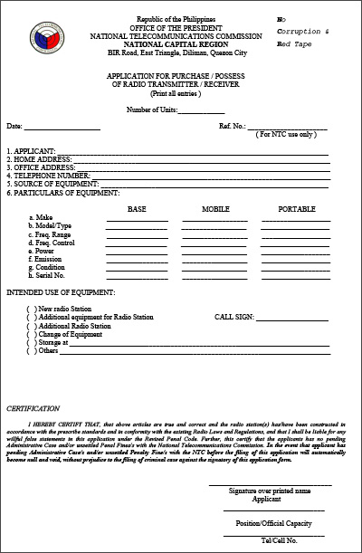 NTC Forms - Philippine Amateur Radio Association (PARA), Inc.